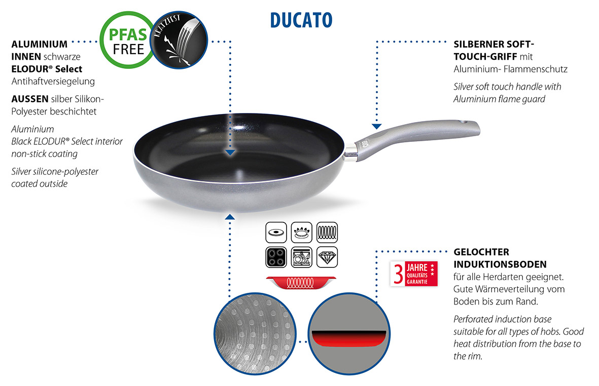 Bratpfanne Ducato Silber, 20cm, Aluminium