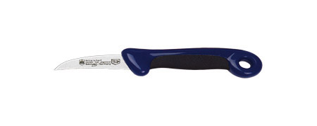 Schälmesser Bicolor Blau, gebogen, extra scharf