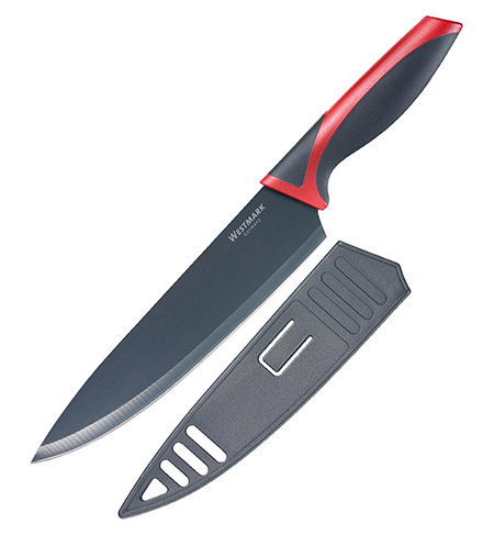 Chefmesser schwarz/rot 20cm Klinge Antihaft