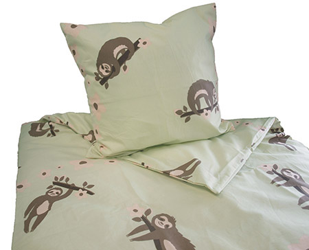 Kinderbettwäsche Faultier grün, K40x60/D100x135cm