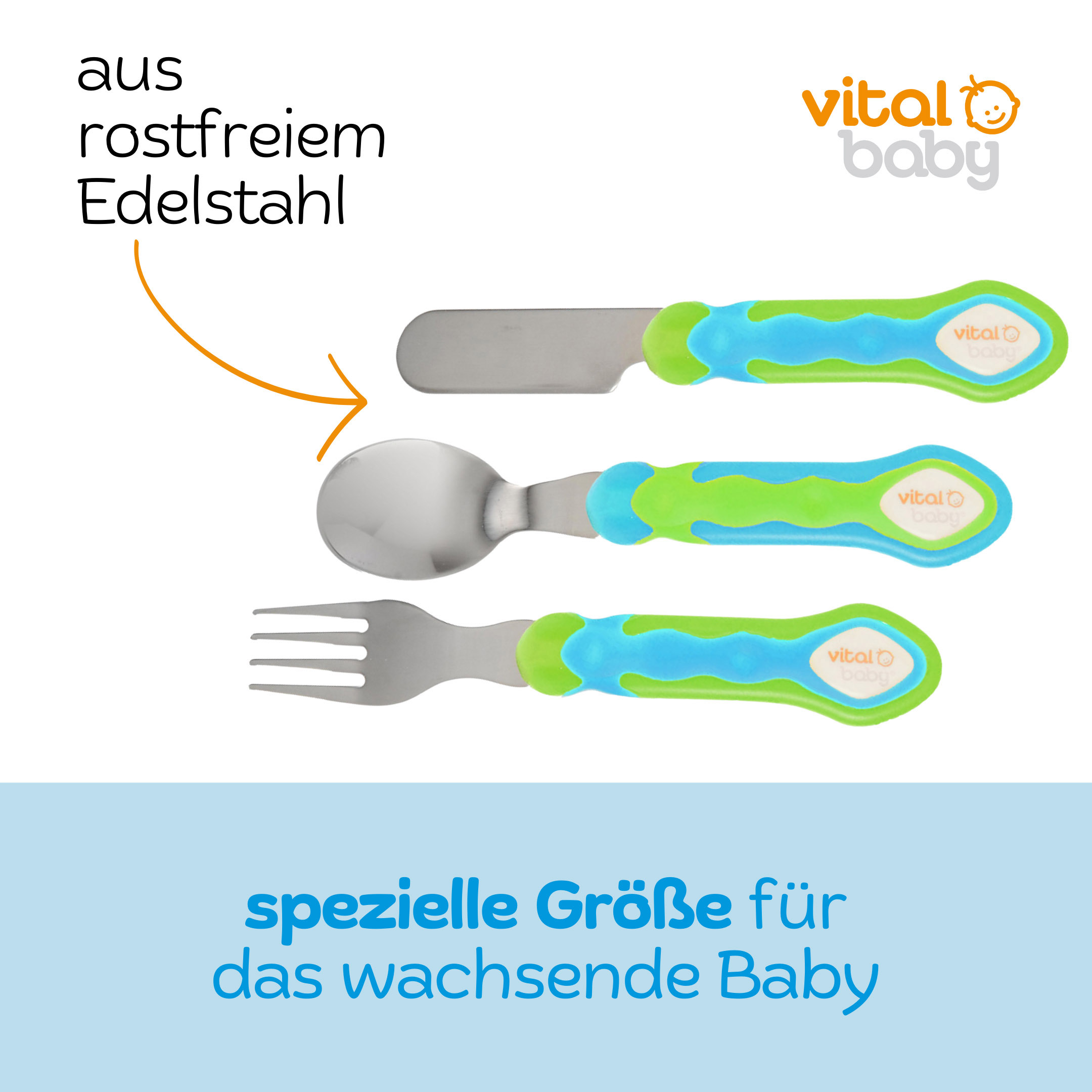 Kinderbesteck-Set 3tlg. blau/grün, ab 12 Monate