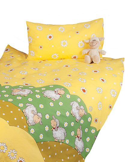 Kinderbettwäsche Schafe gelb, K40x60 / D100x135cm