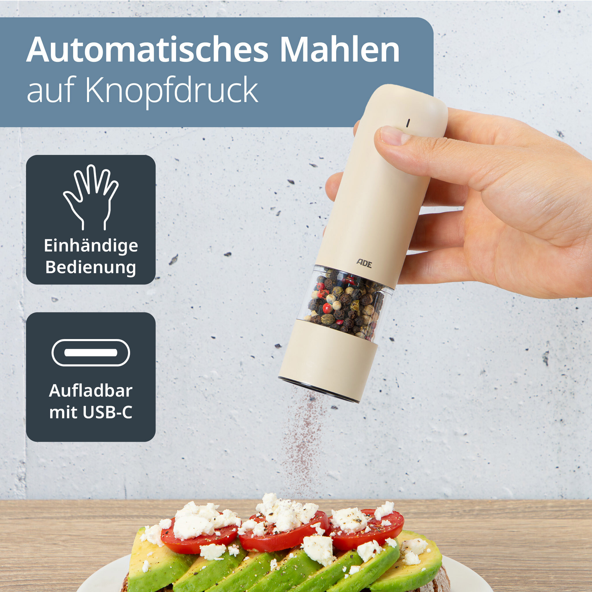 Elektrische Salz- und Pfeffermühle creme, H 14cm