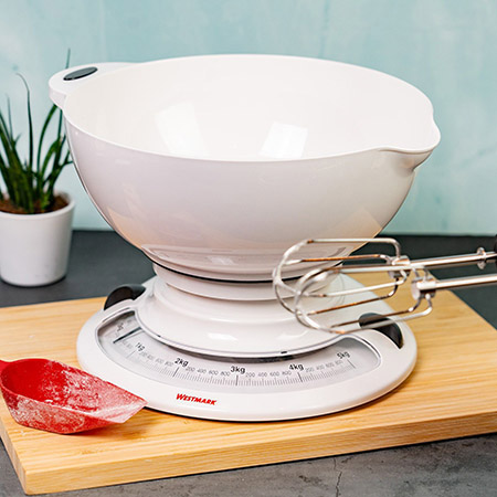 Küchenwaage mit Schüssel, analog, weiß, BPA-frei