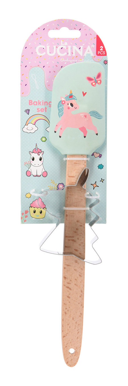 Back-Set, Teigschaber grün 28cm+Ausstecher Einhorn