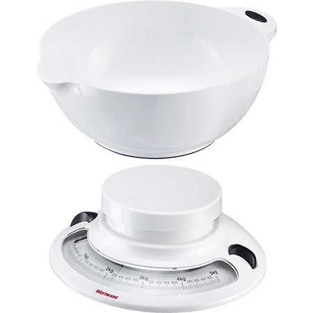 Küchenwaage mit Schüssel, analog, weiß, BPA-frei