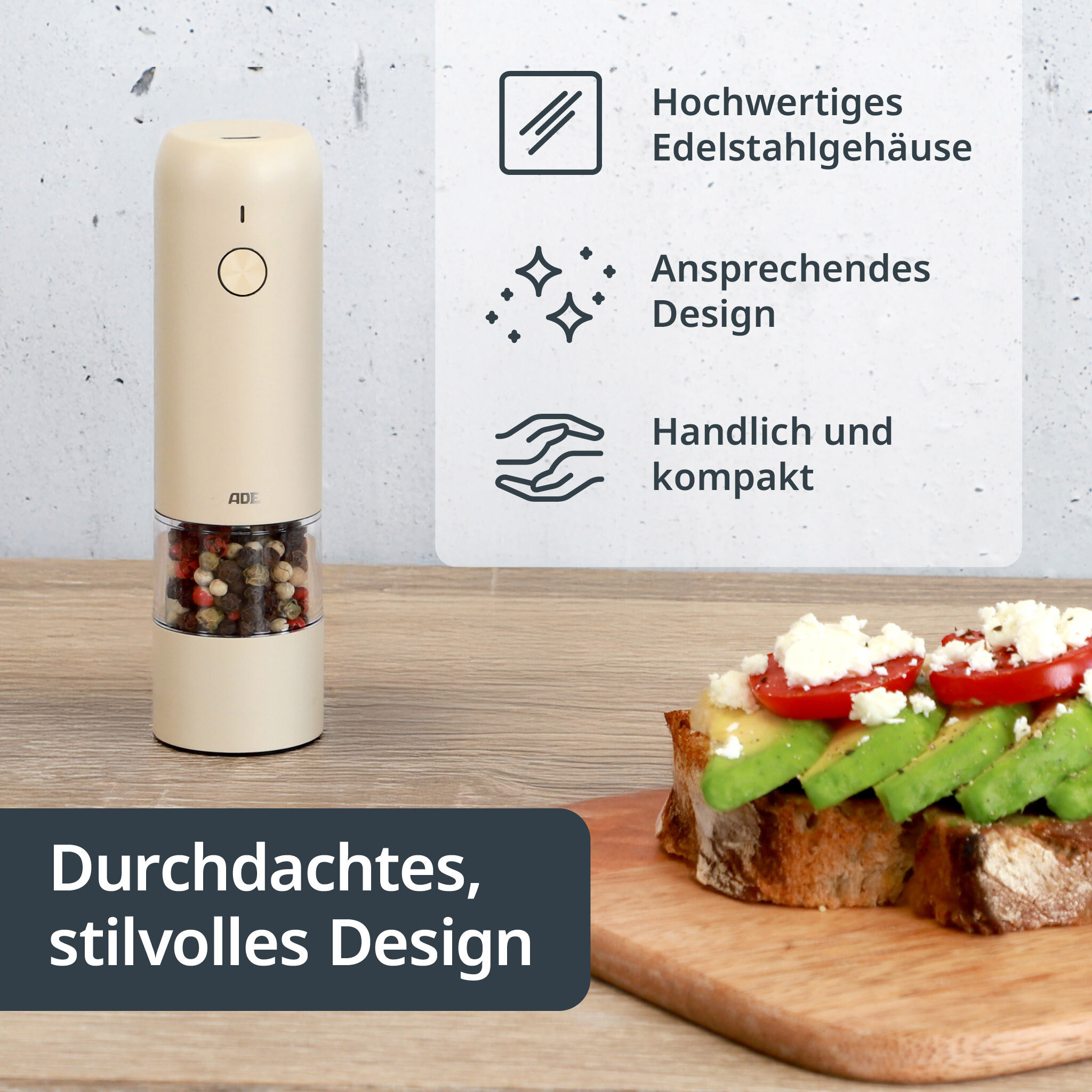 Elektrische Salz- und Pfeffermühle creme, H 14cm
