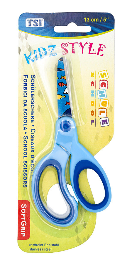 Bastelschere blau, 13cm Motiv Fische