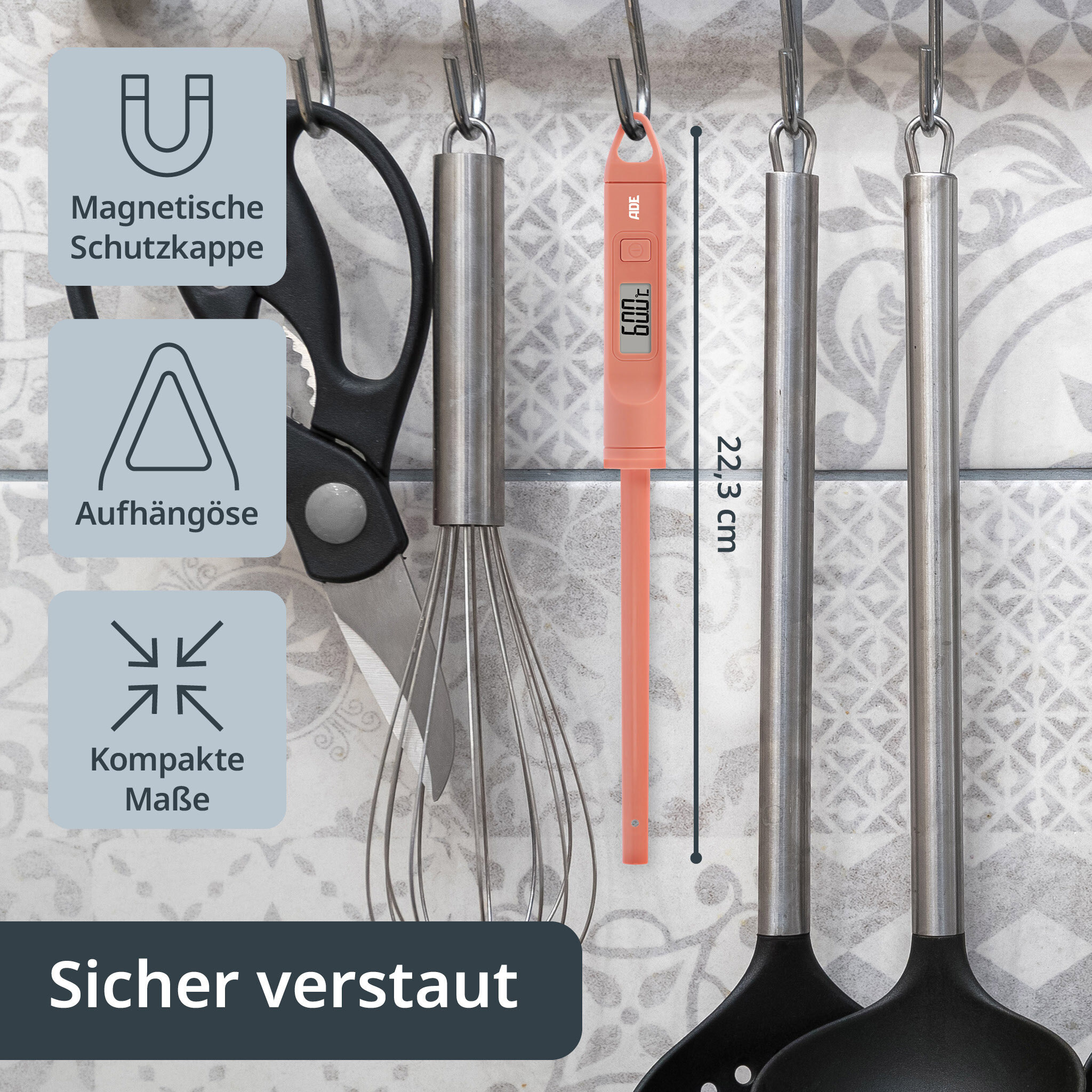 Digitales Küchenthermometer koralle -30°C b.+200°C