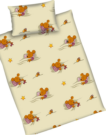 Kinderbettwäsche Mäuse beige, K40x60 / D100x135cm