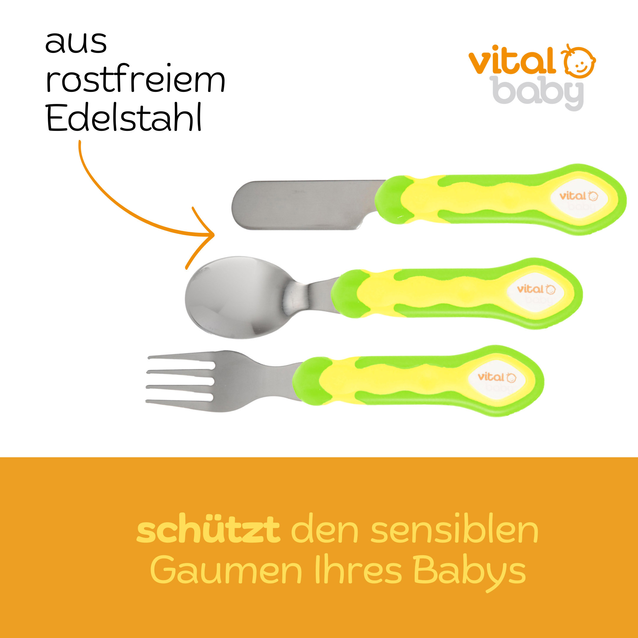 Kinderbesteck-Set 3tlg. gelb/grün, ab 12 Monate
