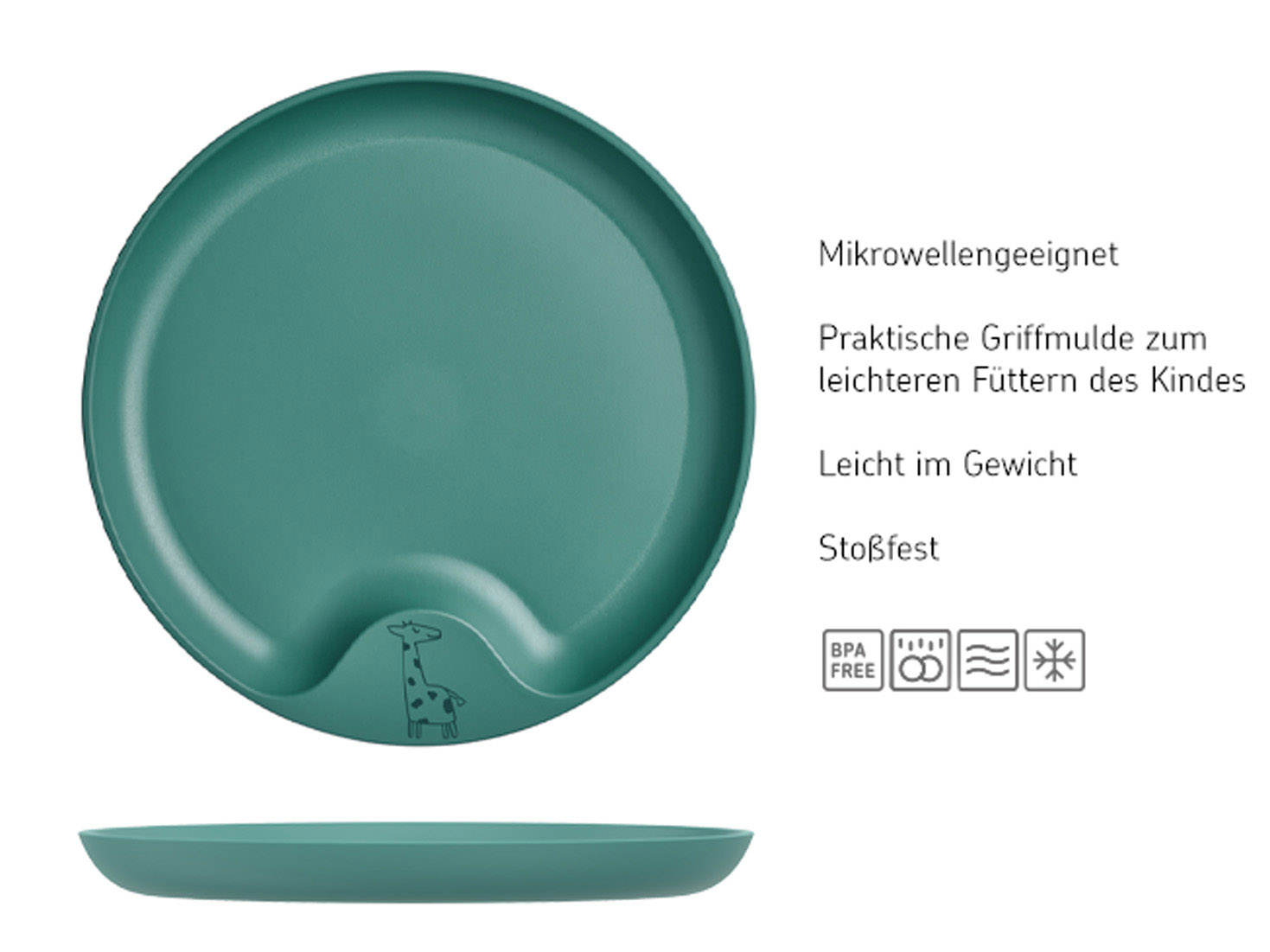 Kinderteller Ø 22cm, deep turquoise, Giraffe