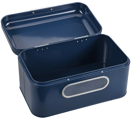 Brotbox, blau, Metall mit Sichtfenster