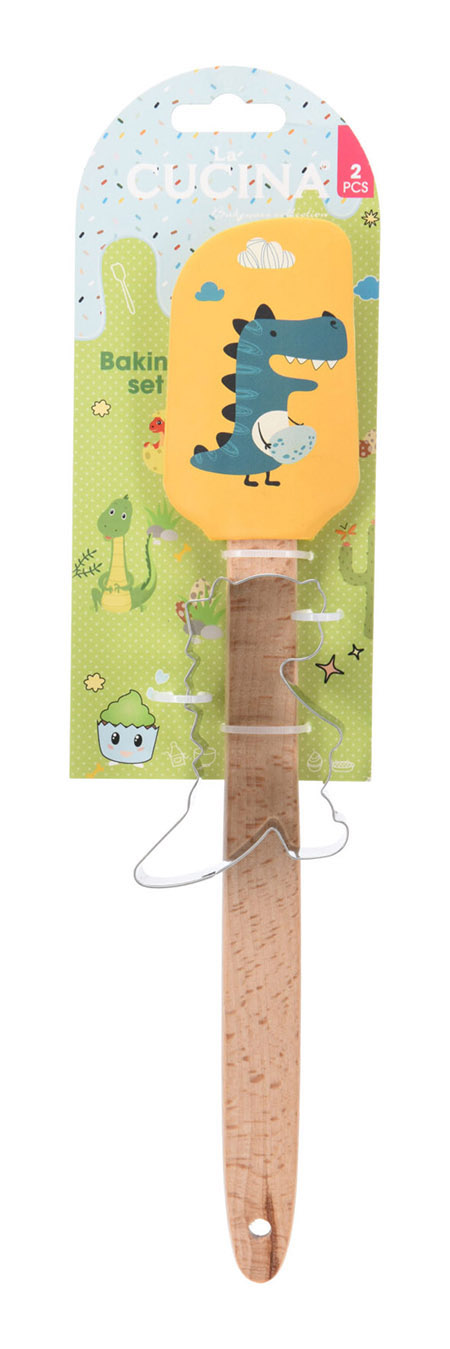 Back-Set, Teigschaber gelb 28cm + Ausstecher Dino