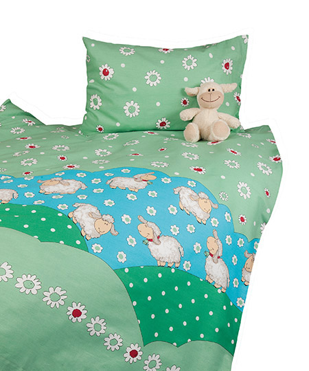 Kinderbettwäsche Schafe mint, K40x60 / D100x135cm