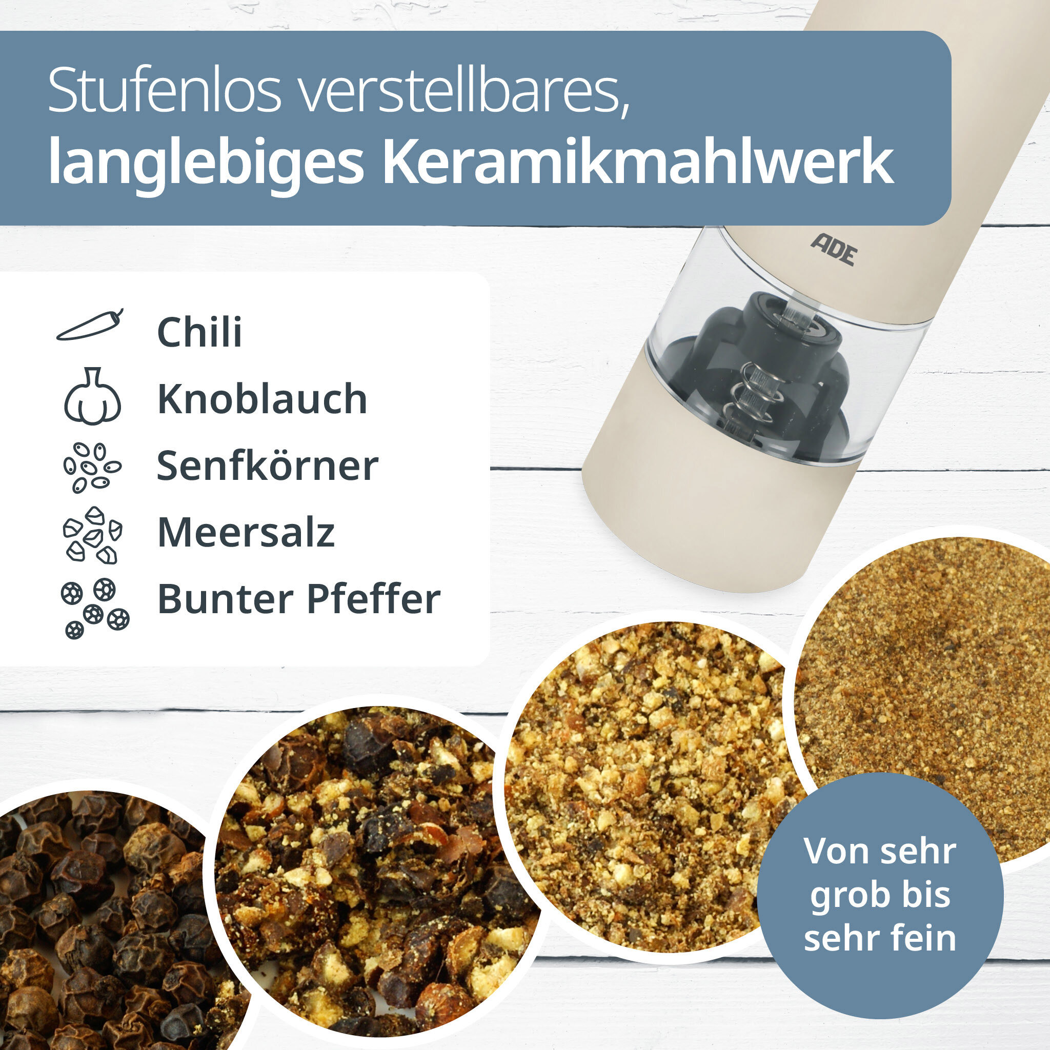 Elektrische Salz- und Pfeffermühle creme, H 14cm