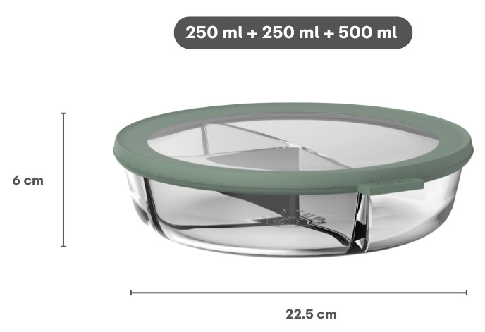 Multischale Glas, 3-geteilt, nordic sage,