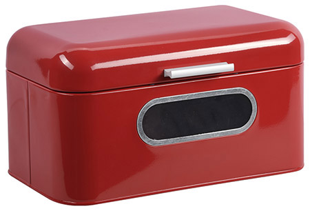 Brotbox, rot, Metall mit Sichtfenster