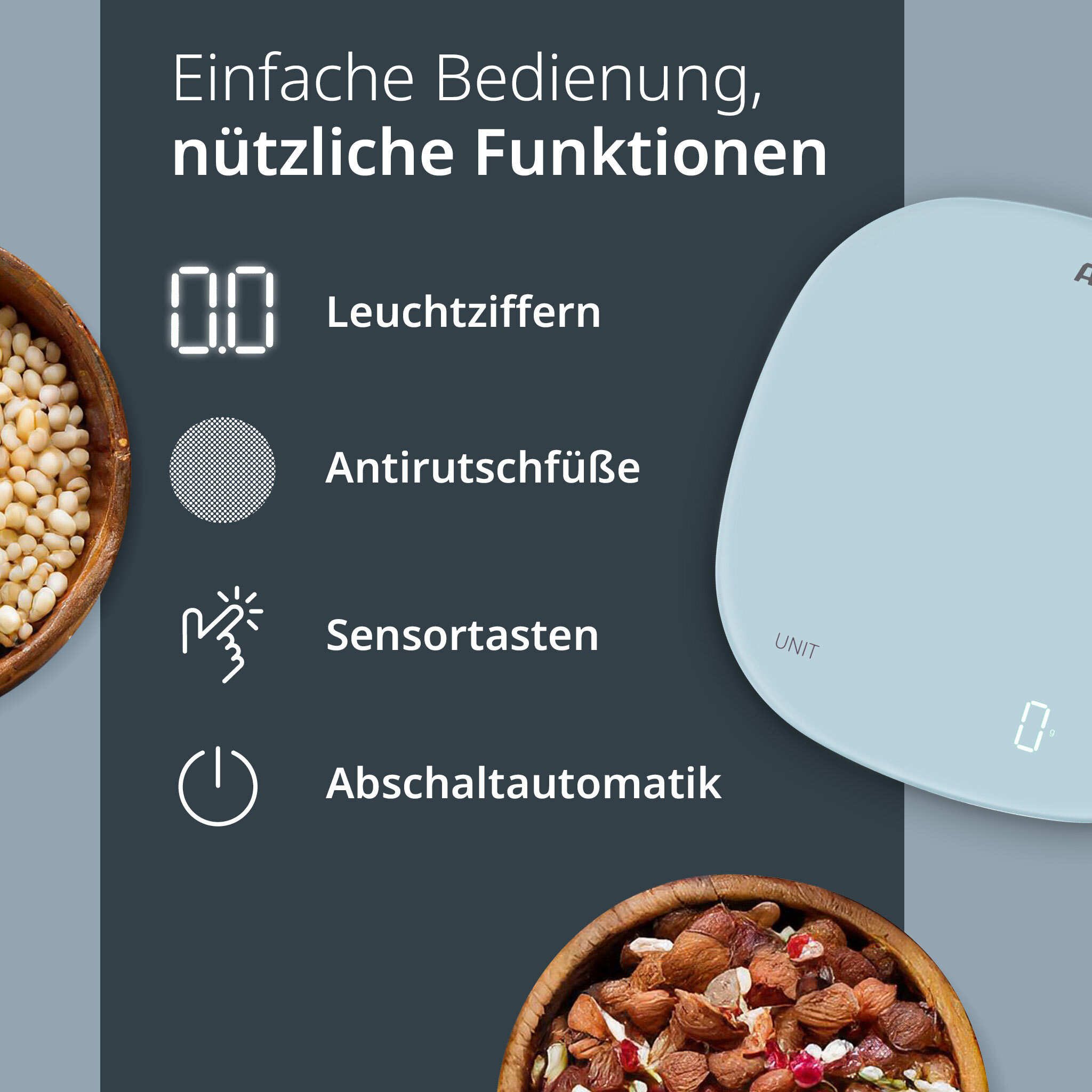 Glas-Küchenwaage Kyra hellblau Wiegebereich 10kg