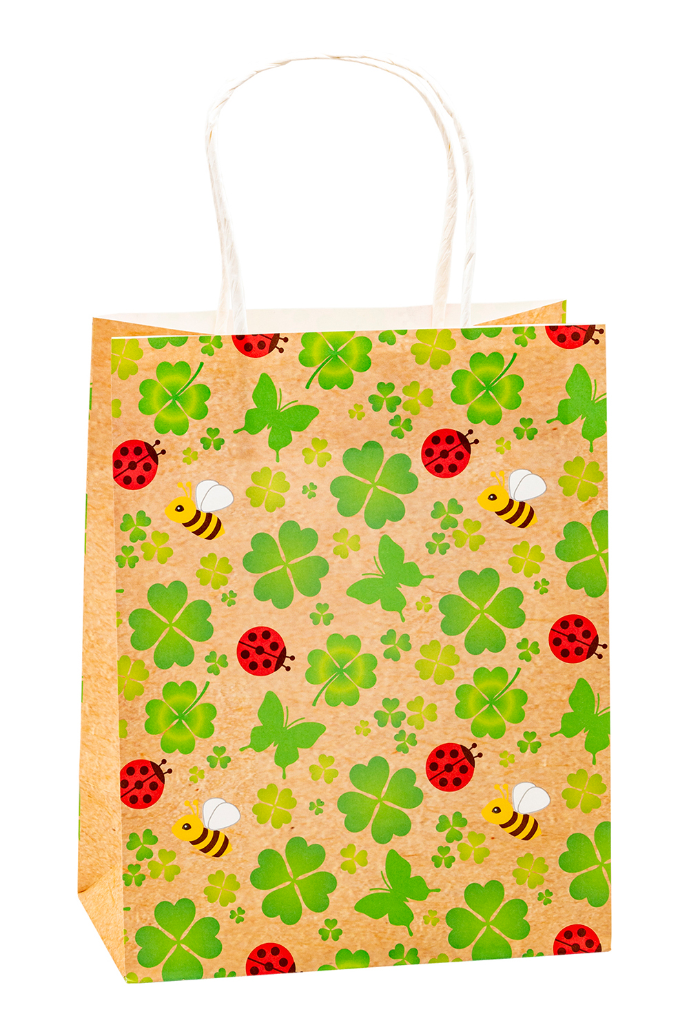 Geschenktasche Kleeblatt natur 18x10xH23cm, DIN A5
