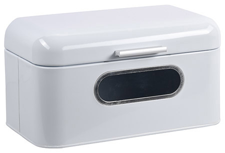 Brotbox, weiß, Metall mit Sichtfenster