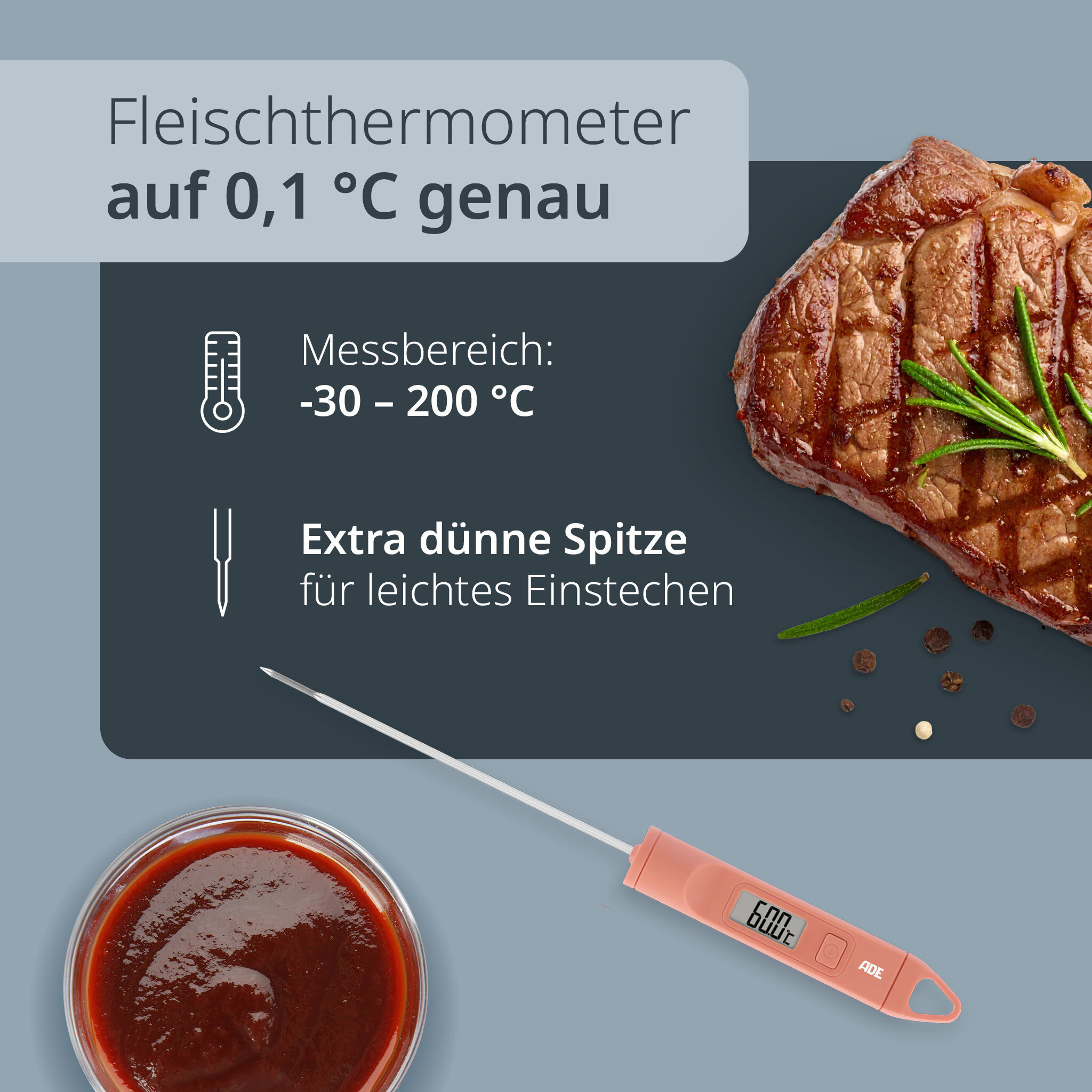 Digitales Küchenthermometer koralle -30°C b.+200°C